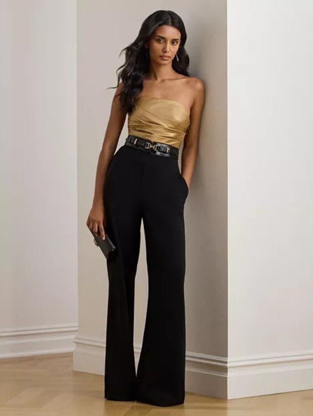Lauren Ralph Lauren Bow Back Metallic Twill & Crepe Jumpsuit | 4